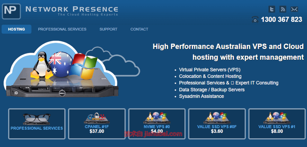NetworkPresence：澳大利亚vps，$2.3/月，原生IP/1G内存/30G SSD/300Mbps带宽@2T流量